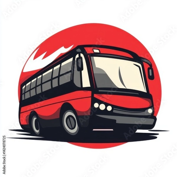 Fototapeta Cartoon-style red city bus driving with motion streaks
