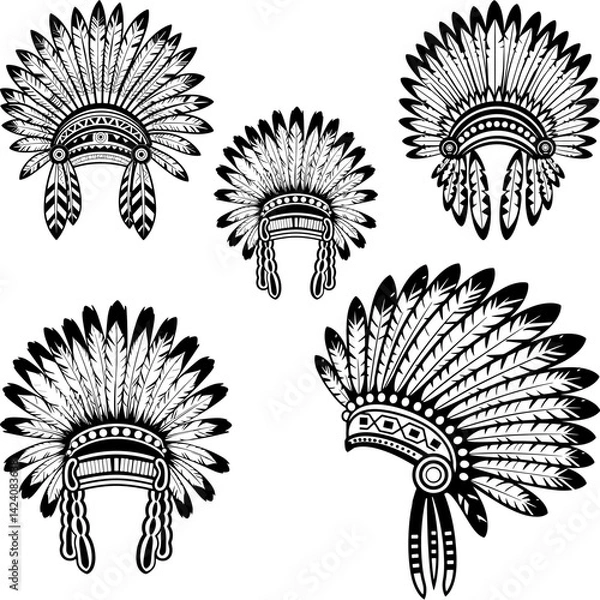 Obraz Set of Indian tribal hat drawing⁠
