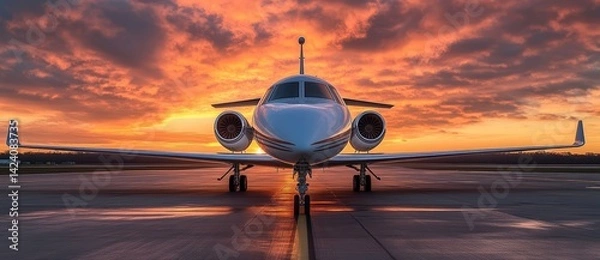 Obraz Jet aircraft on tarmac at sunset