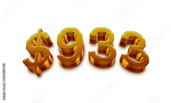 Fototapeta 3D Golden number design of dollars 933.	