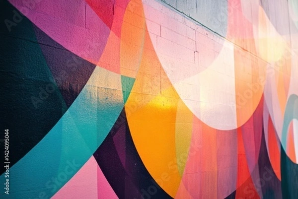 Fototapeta Abstract colorful wall mural with overlapping geometric shapes in vibrant tones