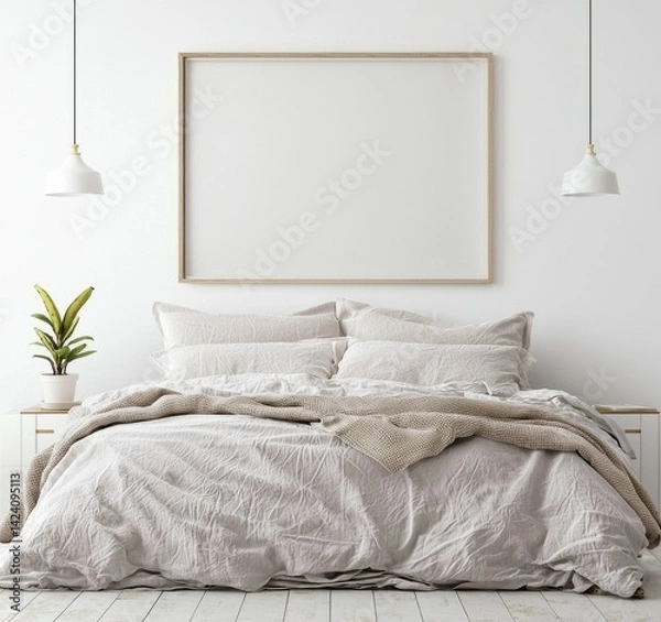 Obraz Cozy Bedroom Interior with Simple Decor and Soft Textures