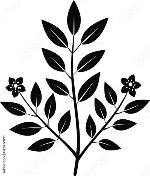 Fototapeta Black and white leaves and floral patterns create a seamless nature-inspired design element
