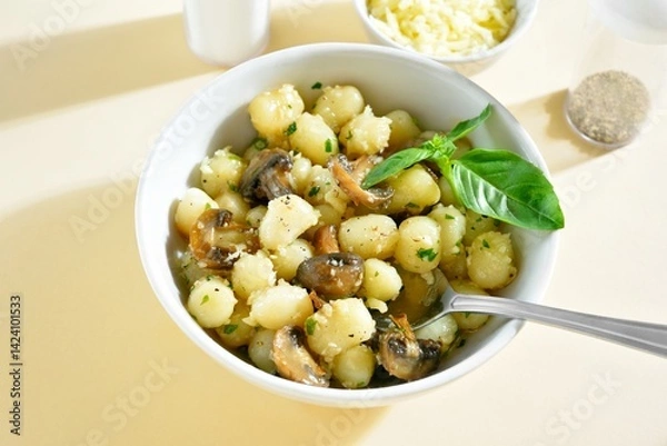 Obraz Potato gnocchi with butter, cheese and greens
