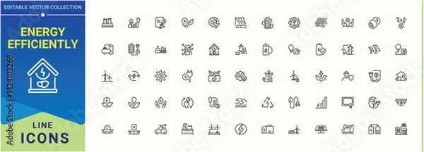 Fototapeta Energy Efficiently line icon set. Contains outline symbols like environment, electric, power, ecology and more. Environment icon set. Outline symbol collection. Pictogram and infographic.