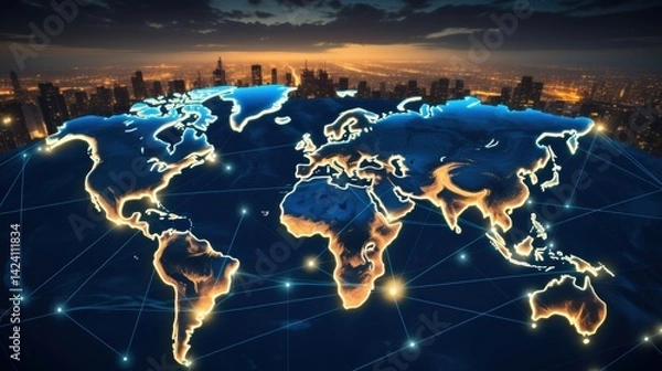 Fototapeta Logistics international delivery concept, World map with logistic network distribution on background.background for Concept of fast or instant shipping, Online goods orders worldwide