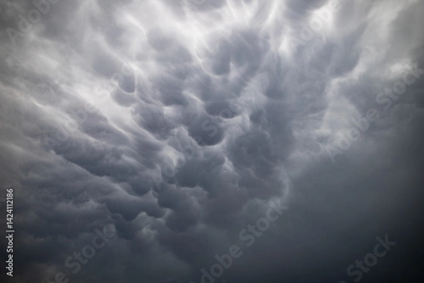 Fototapeta Moody Sky With Mammatus Cloud Buildup Before Thunderstorm