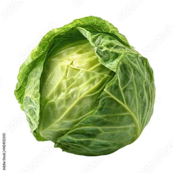 Fototapeta Fresh green cabbage with layered leaves, showcasing its vibrant color and natural texture.