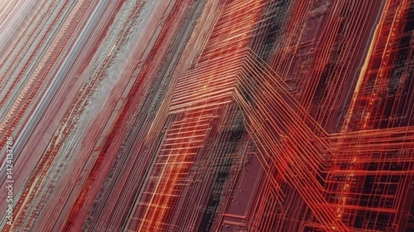 Fototapeta Abstract digital art presents glowing circuit pathways and geometric lines