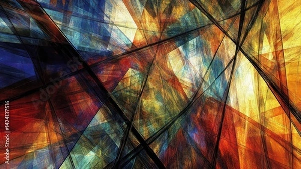 Fototapeta An abstract artwork with intersecting lines and vibrant colors