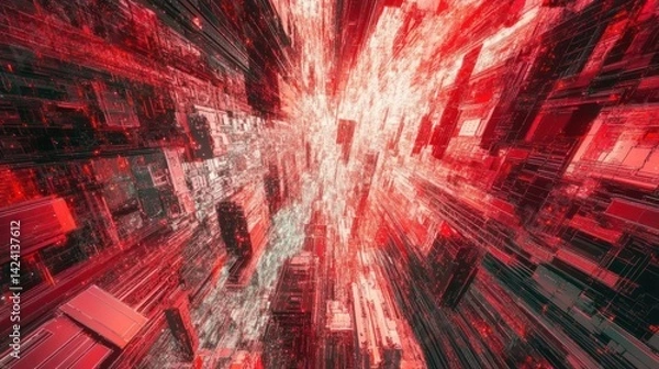 Fototapeta a futuristic abstract composition with neon lights and digital glitches