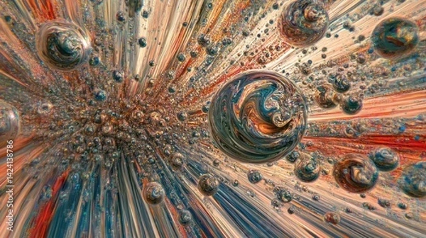 Fototapeta Abstract colorful spheres with blurred background and detailed swirling surfaces