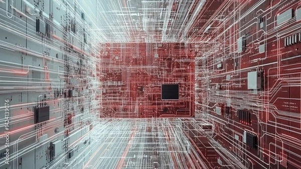 Obraz An abstract representation of digital circuits and data pathways