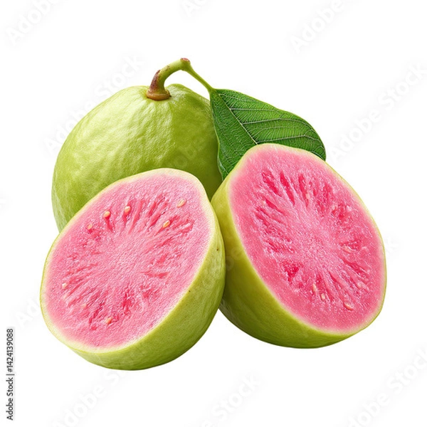 Fototapeta Isolated transparent Fresh guava tropical fruit sliced , colorful juicy guava tropical fruit sliced for vibrant designs, sweet exotic guava tropical fruit sliced , PNG die-cut or white background.