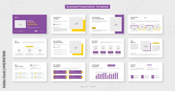Fototapeta Powerpoint presentation slides template design. Minimal presentation layout for modern keynote presentation background, brochure design, website slider, landing page, annual report, company profile
