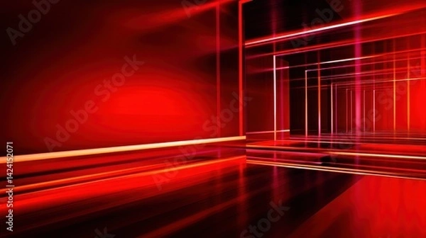Fototapeta Abstract red light tunnel with glowing lines creating a futuristic and dynamic atmosphere
