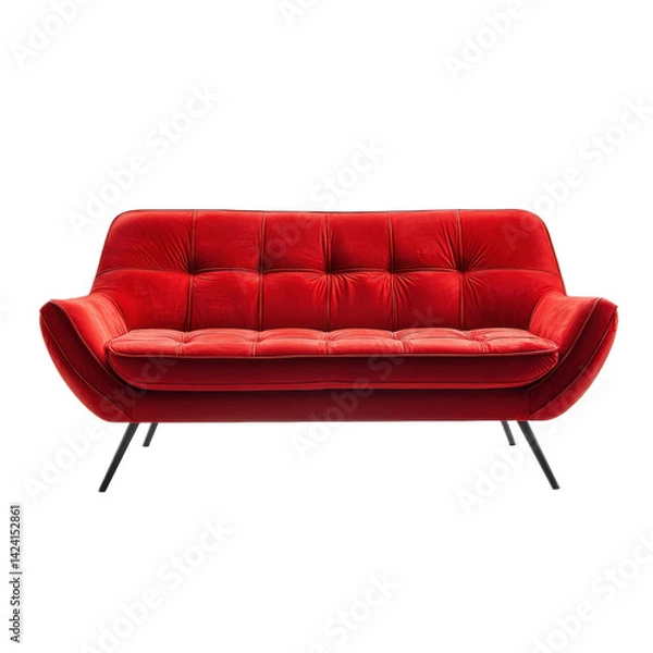 Fototapeta A bold red couch with a sleek design, isolated on a transparency background