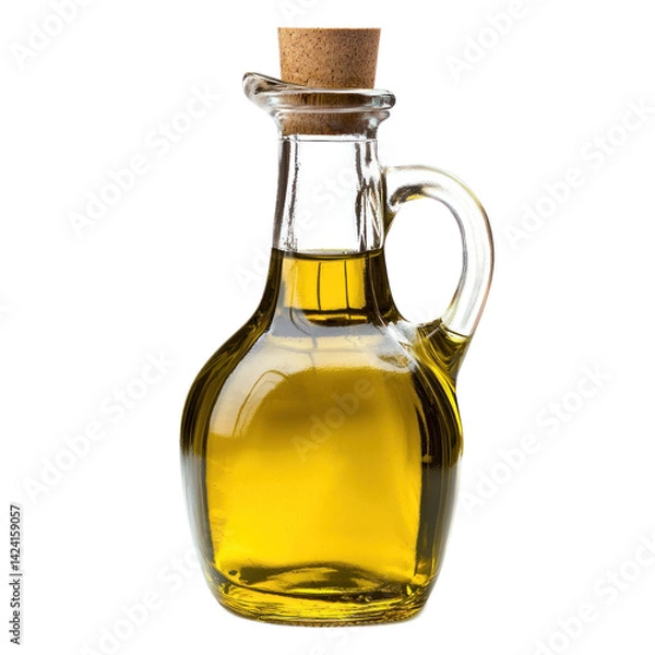 Fototapeta A glass bottle filled with olive oil, isolated on a transparency background