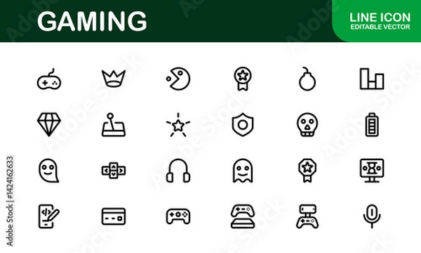 Fototapeta Essential Gaming Icon Set Vector Illustration. Packed with Popular Symbols for Video Games, Joysticks, and Gamer Gear