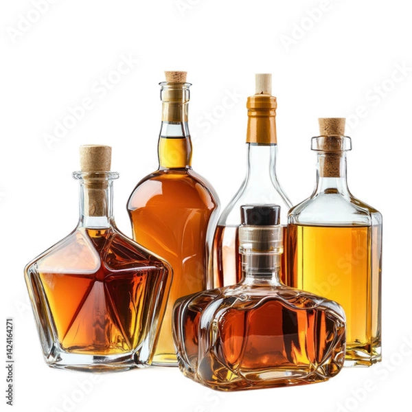 Fototapeta A selection of liquor bottles in various sizes, isolated on a transparency background