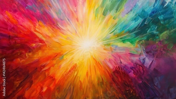Fototapeta Colorful abstract radiance. Vivid spectrum hues radiate outwards symbolizing energy, growth, and positivity. A vibrant, joyful image.