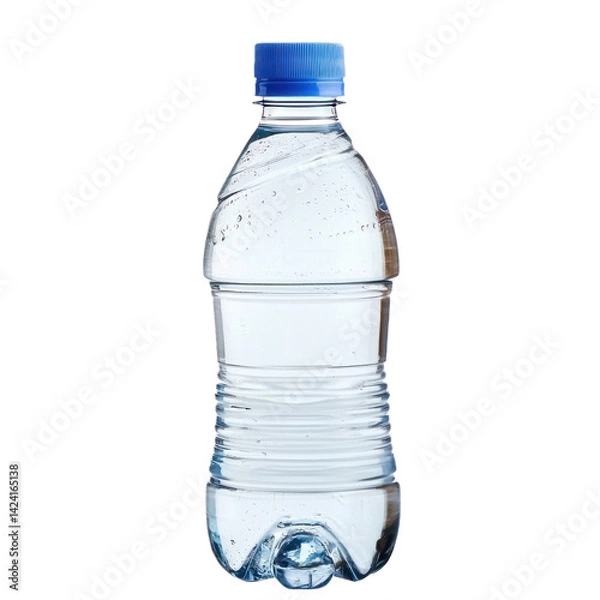 Fototapeta A plastic bottle of water with a blue cap, isolated on a transparency background
