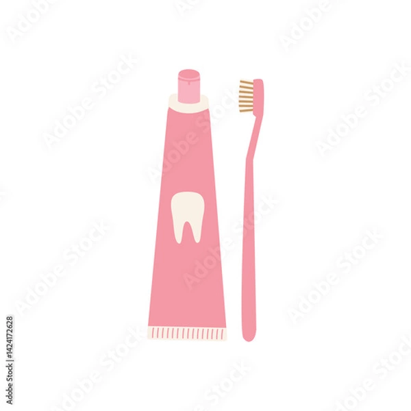 Obraz Toothbrush and toothpaste icon. Vector illustration in flat style
