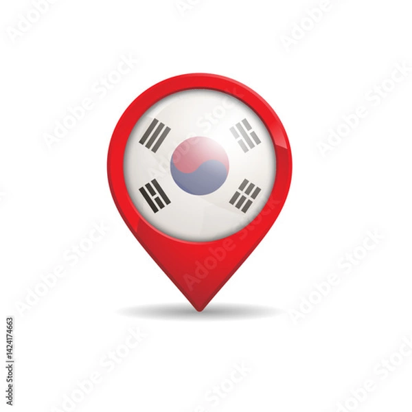 Obraz Realistic South Korea flag with map pin vector illustration