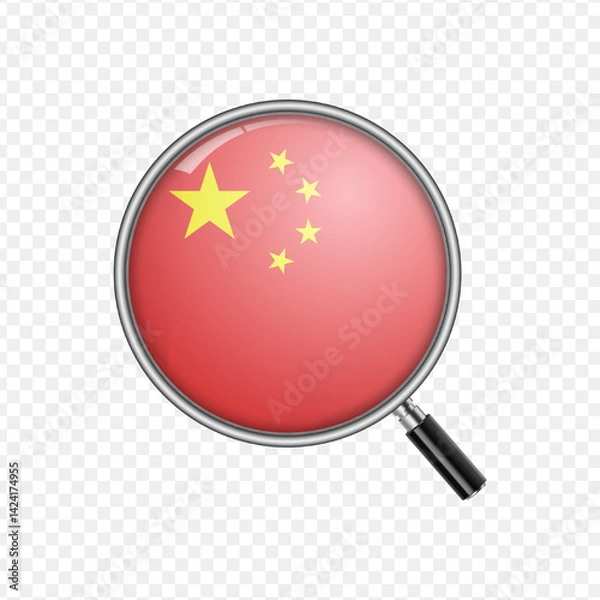 Obraz Realistic China flag with magnifying glass