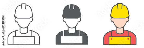 Fototapeta Construction worker icon collection, engineer and repairman, miner vector icon set, vector graphics, editable stroke outline sign, eps 10