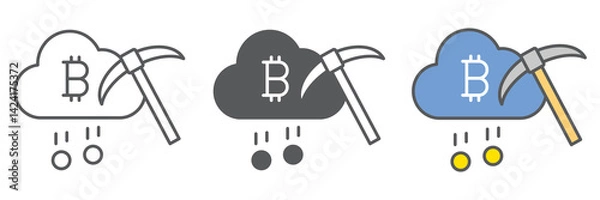 Obraz Cloud mining icon collection, cryptocurrency and bitcoin, cloud with pickaxe vector icon set, vector graphics, editable stroke outline sign, eps 10