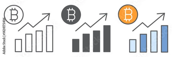 Fototapeta Bitcoin statistics icon collection, graph and growth, bitcoin diagram vector icon set, vector graphics, editable stroke outline sign, eps 10
