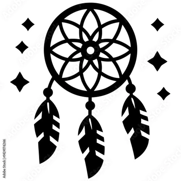 Obraz dreamcatcher design vector illustration boho tribal feather traditional ethnic mystical

