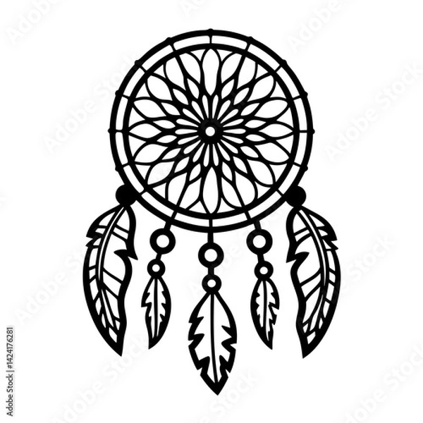 Obraz dreamcatcher design vector illustration boho tribal feather traditional ethnic mystical
