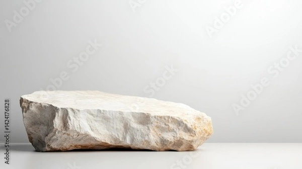 Fototapeta A flat, prominently displayed stone rests against a soft monochromatic background, emphasizing its unique texture and shape in a serene and artistic composition.