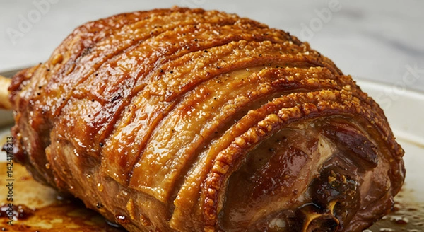 Obraz Roasted Pork Shoulder With Crispy Crackling For Festive Dining