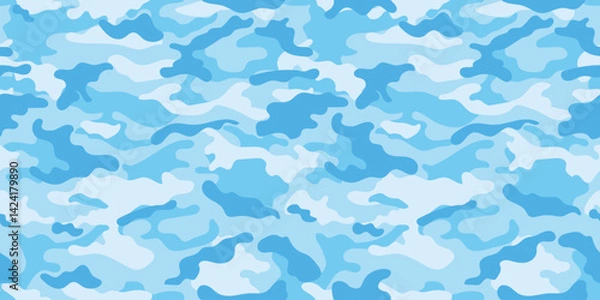 Obraz Sky blue camouflage pattern for clothing design. Fashionable military seamless pattern for army