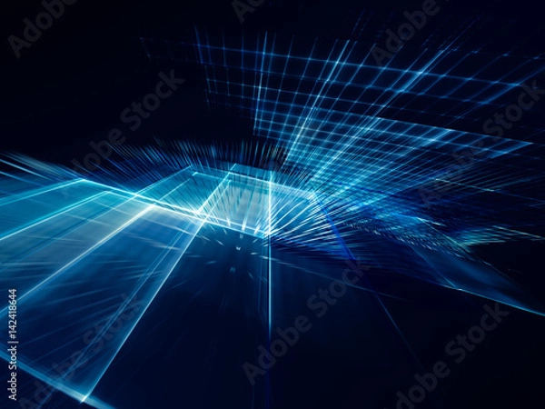 Fototapeta Abstract background element. Fractal graphics series. Three-dimensional composition of intersecting grids. Information technology concept. Blue and black colors.