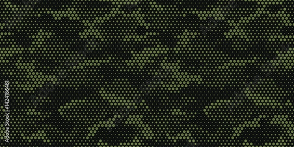 Obraz Vector dotted camouflage pattern. Dark Green military pattern. Seamless pattern for textile design and army