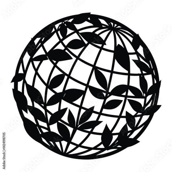 Fototapeta Globe shaped from wire and leaves on white background