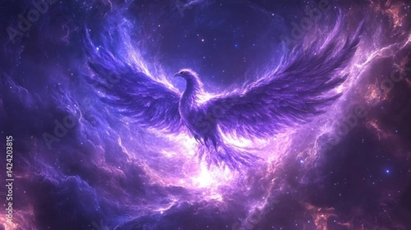 Fototapeta A celestial phoenix soars through vibrant nebulae.
