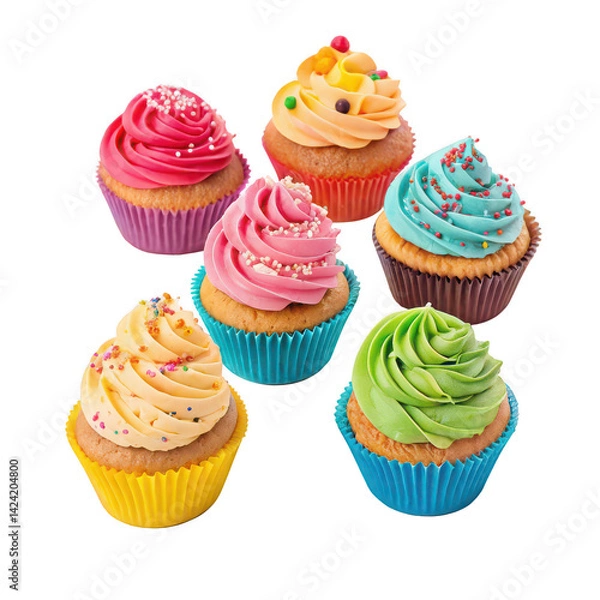 Fototapeta Assorted cupcakes png colorful icing cupcakes png dessert collection png white background image
