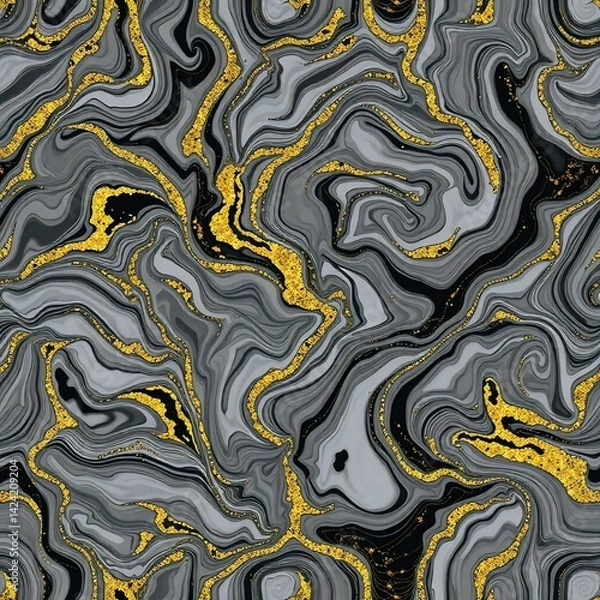 Fototapeta Abstract Artistic Marble Flow with Shiny Metallic Finish