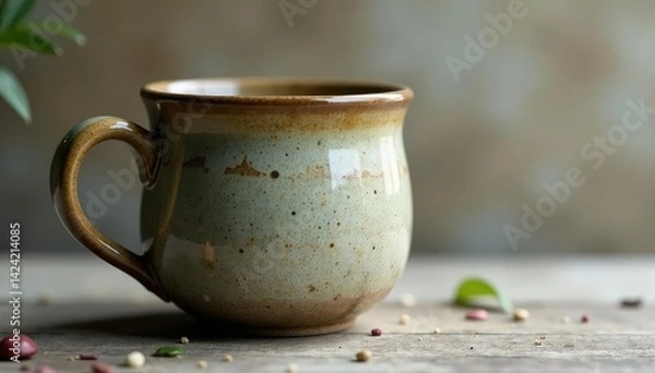 Obraz Large capacity stoneware mug, textured surface , capacity, kitchen, isolated