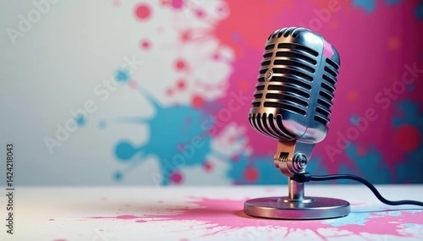 Fototapeta Studio shot of a graffitied microphone on white , street, isolated, music
