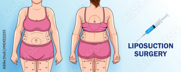 Fototapeta female body showing difference between before and after of Liposuction procedure. Weight loss and wellness concept
