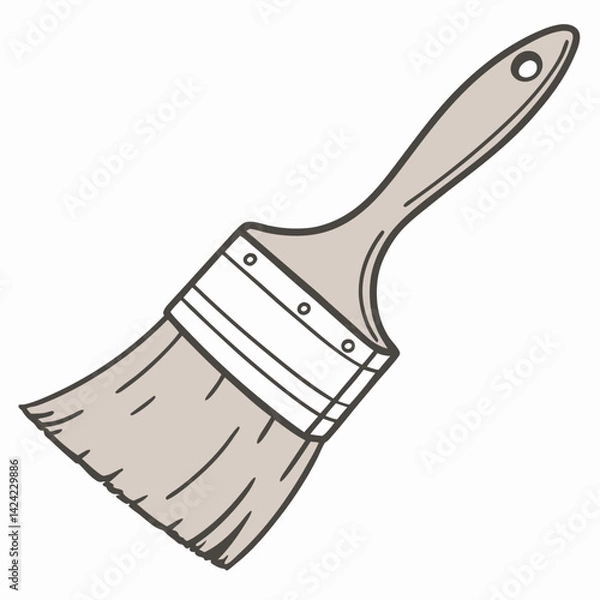 Fototapeta Simple Neutral Tone Paint Brush With Brown Outline On White Background