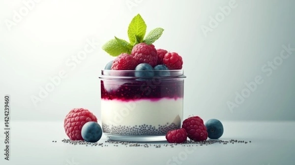 Obraz Layered Berry Dessert with Chia Seeds and Yogurt