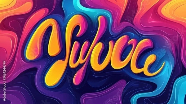 Fototapeta Colorful abstract background with fluid shapes and the word "Syboc" in stylized lettering. Modern design with vibrant gradients.