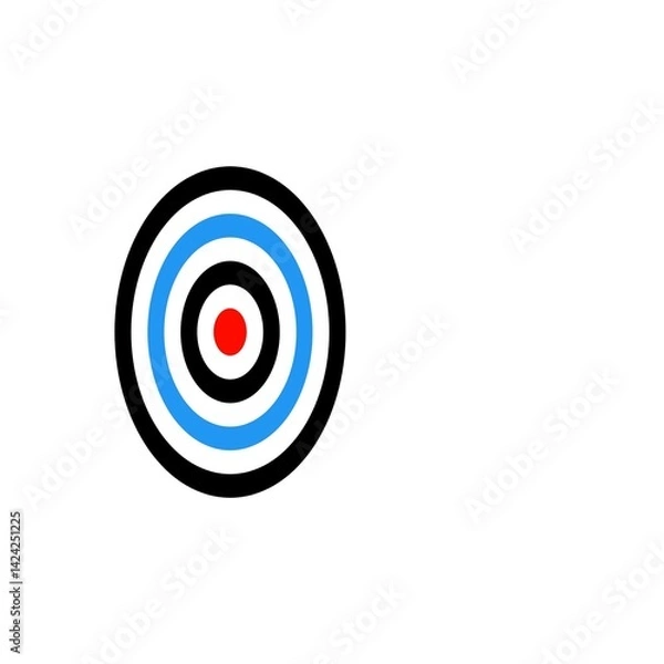 Fototapeta Colorful concentric circles target icon with red center on white background.